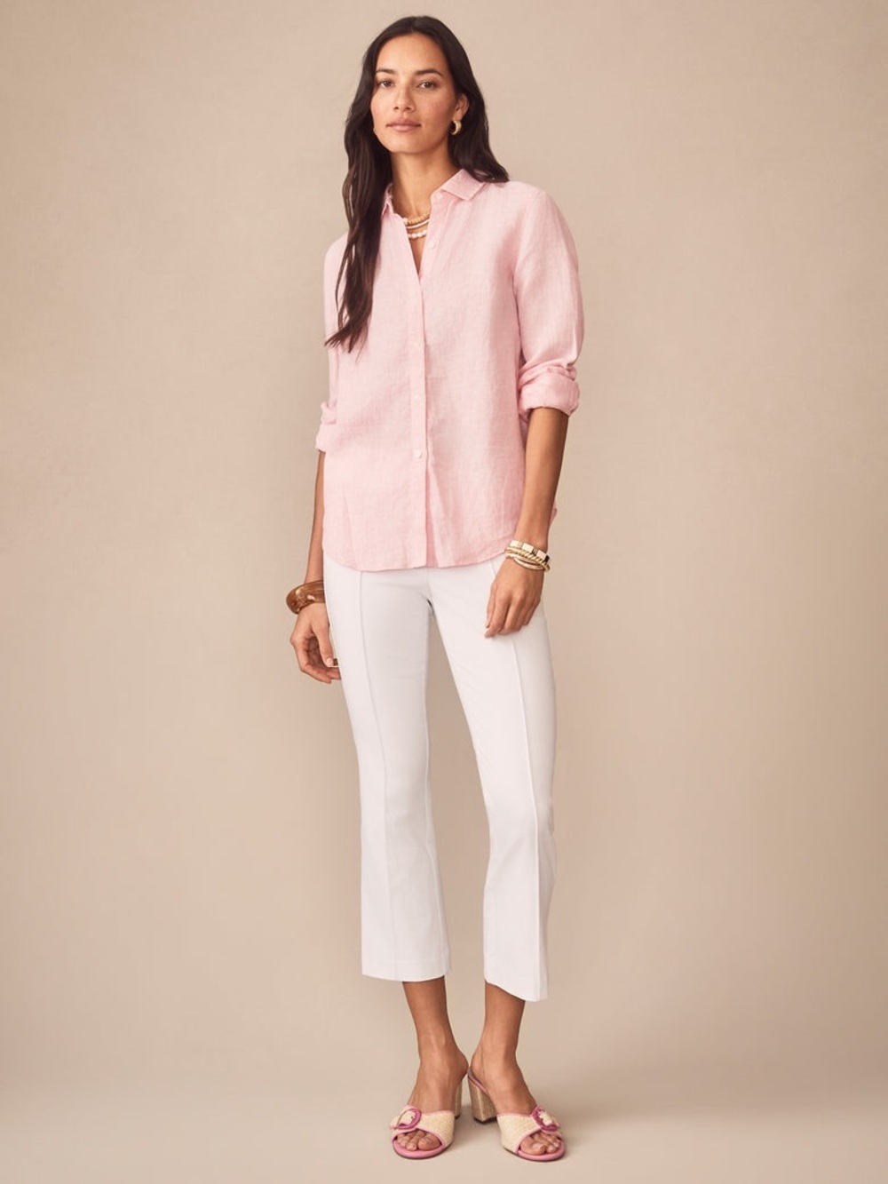 J. McLaughlin Pink White Striped Britt Linen Shirt